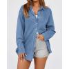 imageBTFBM Womens Button Down Denim Shirts Fall Lapel V Neck Lightweight Oversized Long Sleeve Thin Casual Blouse Tops PocketSolid Light Blue