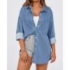 imageBTFBM Womens Button Down Denim Shirts Fall Lapel V Neck Lightweight Oversized Long Sleeve Thin Casual Blouse Tops PocketSolid Light Blue