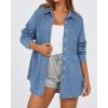 imageBTFBM Womens Button Down Denim Shirts Fall Lapel V Neck Lightweight Oversized Long Sleeve Thin Casual Blouse Tops PocketSolid Light Blue