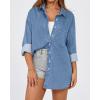 imageBTFBM Womens Button Down Denim Shirts Fall Lapel V Neck Lightweight Oversized Long Sleeve Thin Casual Blouse Tops PocketSolid Light Blue