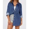 imageBTFBM Womens Button Down Denim Shirts Fall Lapel V Neck Lightweight Oversized Long Sleeve Thin Casual Blouse Tops PocketSolid Navy