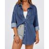 imageBTFBM Womens Button Down Denim Shirts Fall Lapel V Neck Lightweight Oversized Long Sleeve Thin Casual Blouse Tops PocketSolid Navy