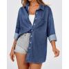 imageBTFBM Womens Button Down Denim Shirts Fall Lapel V Neck Lightweight Oversized Long Sleeve Thin Casual Blouse Tops PocketSolid Navy