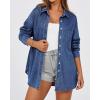 imageBTFBM Womens Button Down Denim Shirts Fall Lapel V Neck Lightweight Oversized Long Sleeve Thin Casual Blouse Tops PocketSolid Navy