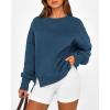 imageBTFBM Womens Casual Crewneck Sweatshirts 2025 Spring Fall Clothes Long Sleeve Side Slit Workout Fleece Pullover TopsDark Blue