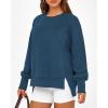 imageBTFBM Womens Casual Crewneck Sweatshirts 2025 Spring Fall Clothes Long Sleeve Side Slit Workout Fleece Pullover TopsDark Blue