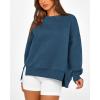 imageBTFBM Womens Casual Crewneck Sweatshirts 2025 Spring Fall Clothes Long Sleeve Side Slit Workout Fleece Pullover TopsDark Blue