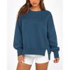 imageBTFBM Womens Casual Crewneck Sweatshirts 2025 Spring Fall Clothes Long Sleeve Side Slit Workout Fleece Pullover TopsDark Blue