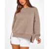 imageBTFBM Womens Casual Crewneck Sweatshirts 2025 Spring Fall Clothes Long Sleeve Side Slit Workout Fleece Pullover TopsLight Coffee
