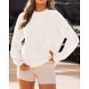 imageBTFBM Womens Casual Long Sleeve Sweaters Crew Neck Oversized Ribbed Knit Pullover Sweater 2025 Fall Winter Jumper TopsSolid Beige White