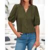 imageBTFBM Womens Lace Puff Sleeve Tops 2025 Summer V Neck Casual Button Down Shirts Loose Dressy Work Business Blouse TopArmy Green