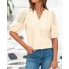 imageBTFBM Womens Lace Puff Sleeve Tops 2025 Summer V Neck Casual Button Down Shirts Loose Dressy Work Business Blouse TopBeige