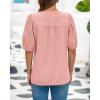 imageBTFBM Womens Lace Puff Sleeve Tops 2025 Summer V Neck Casual Button Down Shirts Loose Dressy Work Business Blouse TopPink