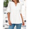imageBTFBM Womens Lace Puff Sleeve Tops 2025 Summer V Neck Casual Button Down Shirts Loose Dressy Work Business Blouse TopWhite
