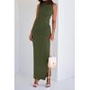 imageBTFBM Womens Two Piece Outfits Summer Lightweight 2025 Mock Neck Sleeveless Knit Tops Maxi Skirt Set Going Out DressArmy Green