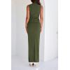 imageBTFBM Womens Two Piece Outfits Summer Lightweight 2025 Mock Neck Sleeveless Knit Tops Maxi Skirt Set Going Out DressArmy Green
