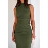 imageBTFBM Womens Two Piece Outfits Summer Lightweight 2025 Mock Neck Sleeveless Knit Tops Maxi Skirt Set Going Out DressArmy Green