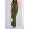 imageBTFBM Womens Two Piece Outfits Summer Lightweight 2025 Mock Neck Sleeveless Knit Tops Maxi Skirt Set Going Out DressArmy Green