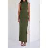 imageBTFBM Womens Two Piece Outfits Summer Lightweight 2025 Mock Neck Sleeveless Knit Tops Maxi Skirt Set Going Out DressArmy Green