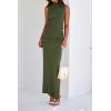 imageBTFBM Womens Two Piece Outfits Summer Lightweight 2025 Mock Neck Sleeveless Knit Tops Maxi Skirt Set Going Out DressArmy Green