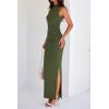 imageBTFBM Womens Two Piece Outfits Summer Lightweight 2025 Mock Neck Sleeveless Knit Tops Maxi Skirt Set Going Out DressArmy Green