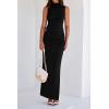 imageBTFBM Womens Two Piece Outfits Summer Lightweight 2025 Mock Neck Sleeveless Knit Tops Maxi Skirt Set Going Out DressBlack