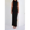 imageBTFBM Womens Two Piece Outfits Summer Lightweight 2025 Mock Neck Sleeveless Knit Tops Maxi Skirt Set Going Out DressBlack