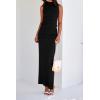 imageBTFBM Womens Two Piece Outfits Summer Lightweight 2025 Mock Neck Sleeveless Knit Tops Maxi Skirt Set Going Out DressBlack