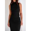 imageBTFBM Womens Two Piece Outfits Summer Lightweight 2025 Mock Neck Sleeveless Knit Tops Maxi Skirt Set Going Out DressBlack