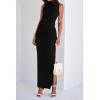 imageBTFBM Womens Two Piece Outfits Summer Lightweight 2025 Mock Neck Sleeveless Knit Tops Maxi Skirt Set Going Out DressBlack