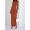 imageBTFBM Womens Two Piece Outfits Summer Lightweight 2025 Mock Neck Sleeveless Knit Tops Maxi Skirt Set Going Out DressBrick Red