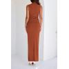 imageBTFBM Womens Two Piece Outfits Summer Lightweight 2025 Mock Neck Sleeveless Knit Tops Maxi Skirt Set Going Out DressBrick Red