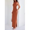 imageBTFBM Womens Two Piece Outfits Summer Lightweight 2025 Mock Neck Sleeveless Knit Tops Maxi Skirt Set Going Out DressBrick Red