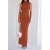 imageBTFBM Womens Two Piece Outfits Summer Lightweight 2025 Mock Neck Sleeveless Knit Tops Maxi Skirt Set Going Out DressBrick Red
