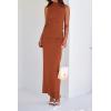 imageBTFBM Womens Two Piece Outfits Summer Lightweight 2025 Mock Neck Sleeveless Knit Tops Maxi Skirt Set Going Out DressBrick Red