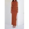 imageBTFBM Womens Two Piece Outfits Summer Lightweight 2025 Mock Neck Sleeveless Knit Tops Maxi Skirt Set Going Out DressBrick Red