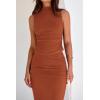 imageBTFBM Womens Two Piece Outfits Summer Lightweight 2025 Mock Neck Sleeveless Knit Tops Maxi Skirt Set Going Out DressBrick Red