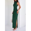 imageBTFBM Womens Two Piece Outfits Summer Lightweight 2025 Mock Neck Sleeveless Knit Tops Maxi Skirt Set Going Out DressDark Green