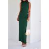 imageBTFBM Womens Two Piece Outfits Summer Lightweight 2025 Mock Neck Sleeveless Knit Tops Maxi Skirt Set Going Out DressDark Green