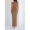 imageBTFBM Womens Two Piece Outfits Summer Lightweight 2025 Mock Neck Sleeveless Knit Tops Maxi Skirt Set Going Out DressKhaki