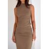 imageBTFBM Womens Two Piece Outfits Summer Lightweight 2025 Mock Neck Sleeveless Knit Tops Maxi Skirt Set Going Out DressKhaki