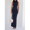 imageBTFBM Womens Two Piece Outfits Summer Lightweight 2025 Mock Neck Sleeveless Knit Tops Maxi Skirt Set Going Out DressNavy