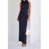 imageBTFBM Womens Two Piece Outfits Summer Lightweight 2025 Mock Neck Sleeveless Knit Tops Maxi Skirt Set Going Out DressNavy