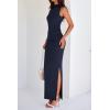 imageBTFBM Womens Two Piece Outfits Summer Lightweight 2025 Mock Neck Sleeveless Knit Tops Maxi Skirt Set Going Out DressNavy