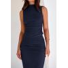 imageBTFBM Womens Two Piece Outfits Summer Lightweight 2025 Mock Neck Sleeveless Knit Tops Maxi Skirt Set Going Out DressNavy