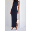 imageBTFBM Womens Two Piece Outfits Summer Lightweight 2025 Mock Neck Sleeveless Knit Tops Maxi Skirt Set Going Out DressNavy
