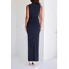imageBTFBM Womens Two Piece Outfits Summer Lightweight 2025 Mock Neck Sleeveless Knit Tops Maxi Skirt Set Going Out DressNavy