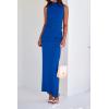 imageBTFBM Womens Two Piece Outfits Summer Lightweight 2025 Mock Neck Sleeveless Knit Tops Maxi Skirt Set Going Out DressRoyal Blue
