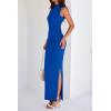 imageBTFBM Womens Two Piece Outfits Summer Lightweight 2025 Mock Neck Sleeveless Knit Tops Maxi Skirt Set Going Out DressRoyal Blue
