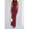 imageBTFBM Womens Two Piece Outfits Summer Lightweight 2025 Mock Neck Sleeveless Knit Tops Maxi Skirt Set Going Out DressWine Red